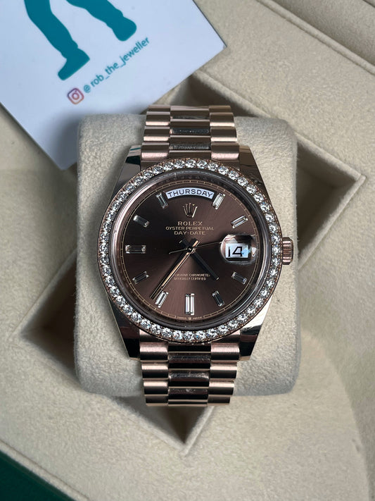 Rolex Day-Date Chocolate Dial Diamond Bezel Year: 2023