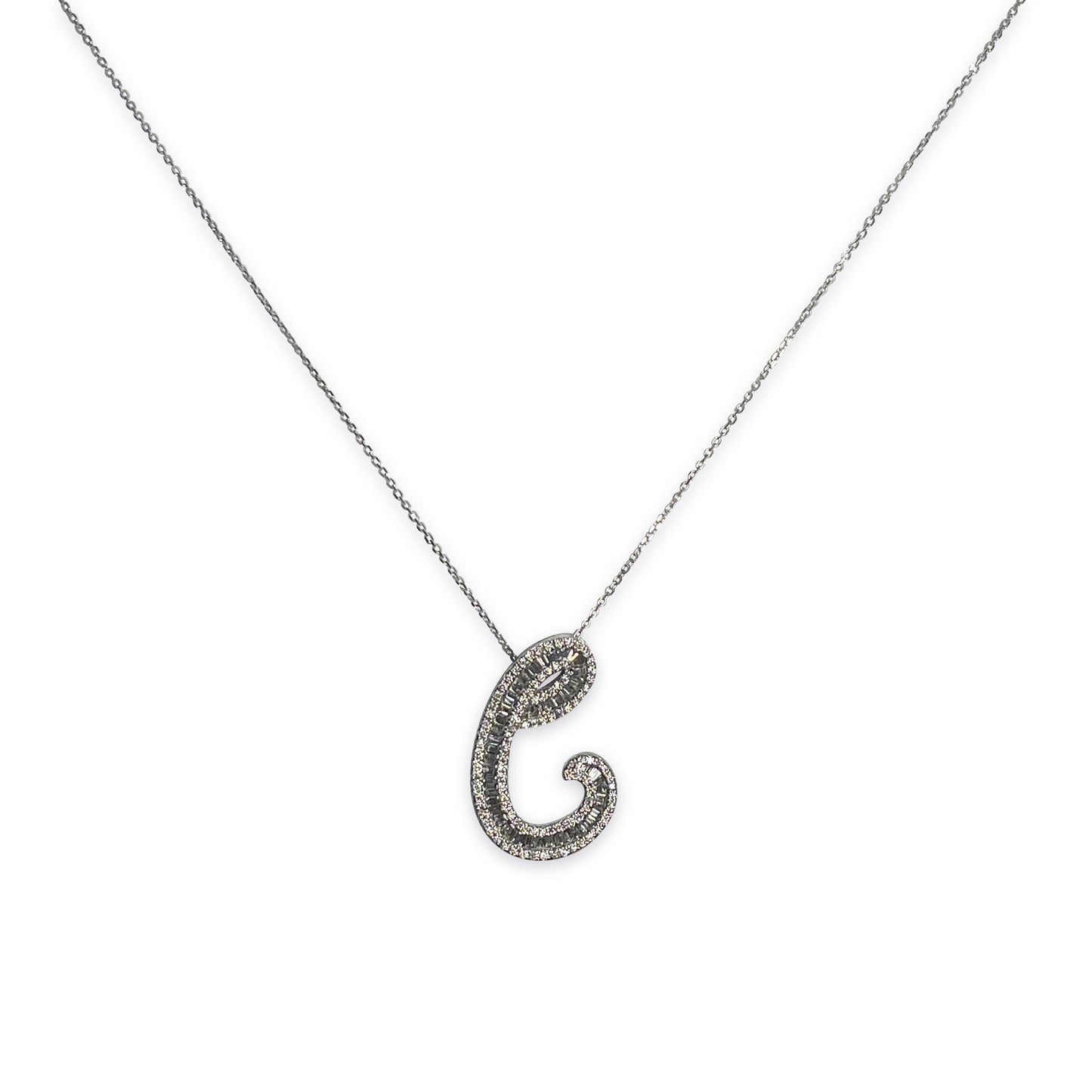 White Gold Baguette Initial Necklace