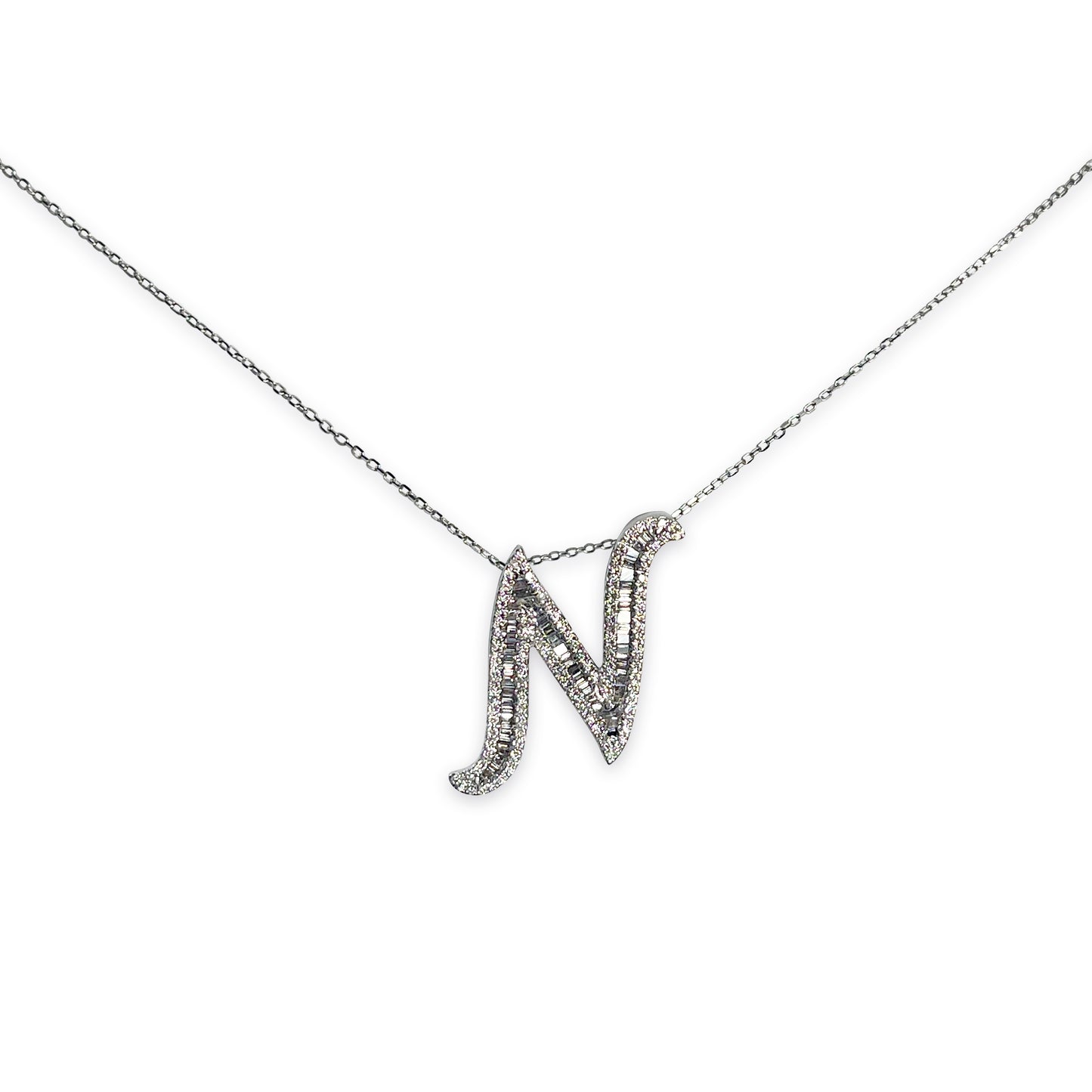 White Gold Baguette Initial Necklace