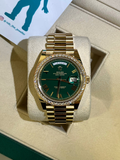 Rolex Day-Date Green Dial Diamond Bezel Year: 2023