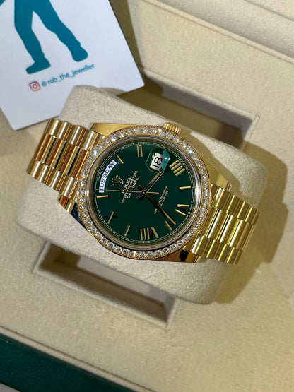 Rolex Day-Date Green Dial Diamond Bezel Year: 2023